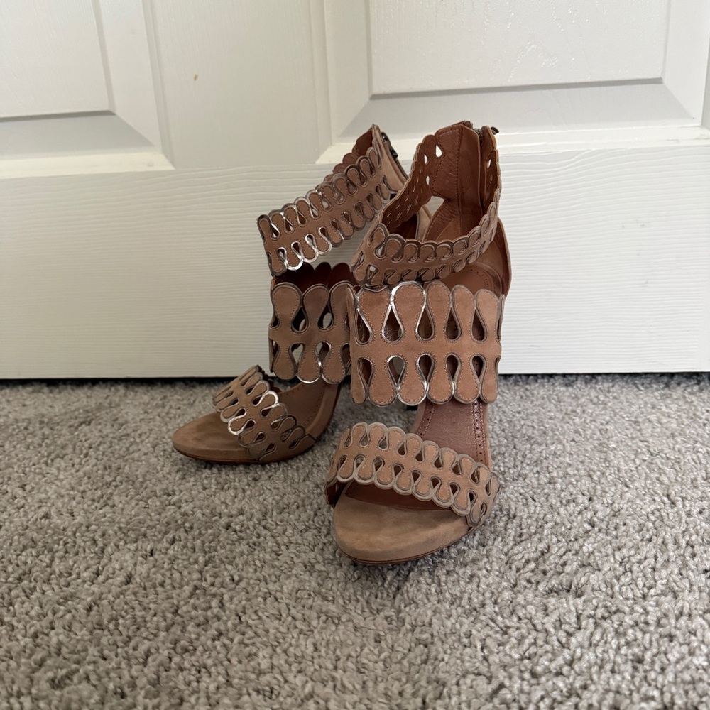 Alaia Tan Cutout High Heel Sandals